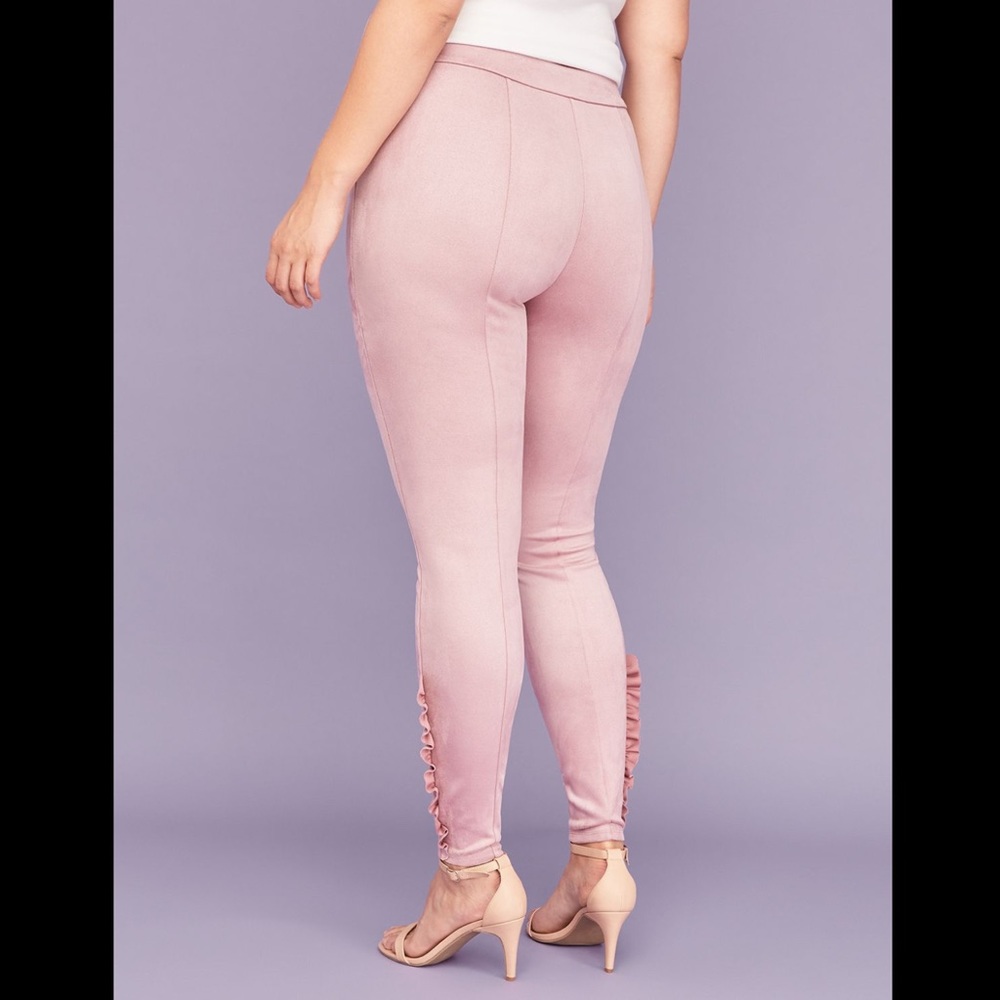 Faux suede washable legging, side ruffle, mauve - Picture 3 of 7